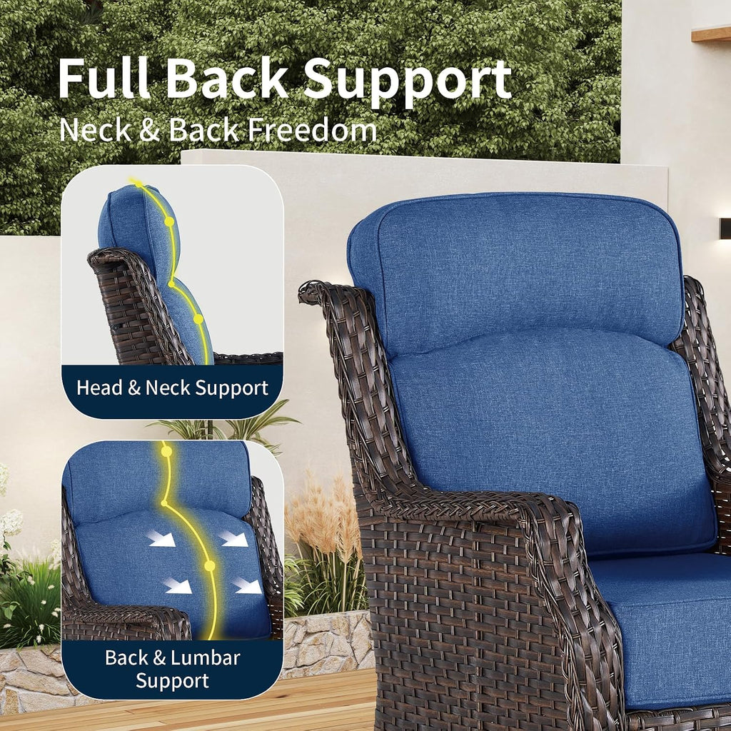 Outdoor Swivel Rocker Chair with 6" Thick Cushions | 6" ultra-thick cushions, 360° smooth swivel & rocking, ergonomic high back, rustproof frame, easy care
