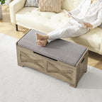 IDEALHOUSE 39.4" Storage Bench with 2 Safety Hinges, Grey | Retro Wooden Storage Chest, Loads 300 lb, Easy Assembly, Storage Ottoman Bench for Bedroom Entryway Living Room