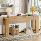 Furologee 60 inch Long Entryway Console Table with Drawers, Farmhouse Sofa Table Behind Couch, Entrance Accent Table for Hallway, Living Room, Foyer, Bedroom, Wooden Thick Tabletop (Natural)