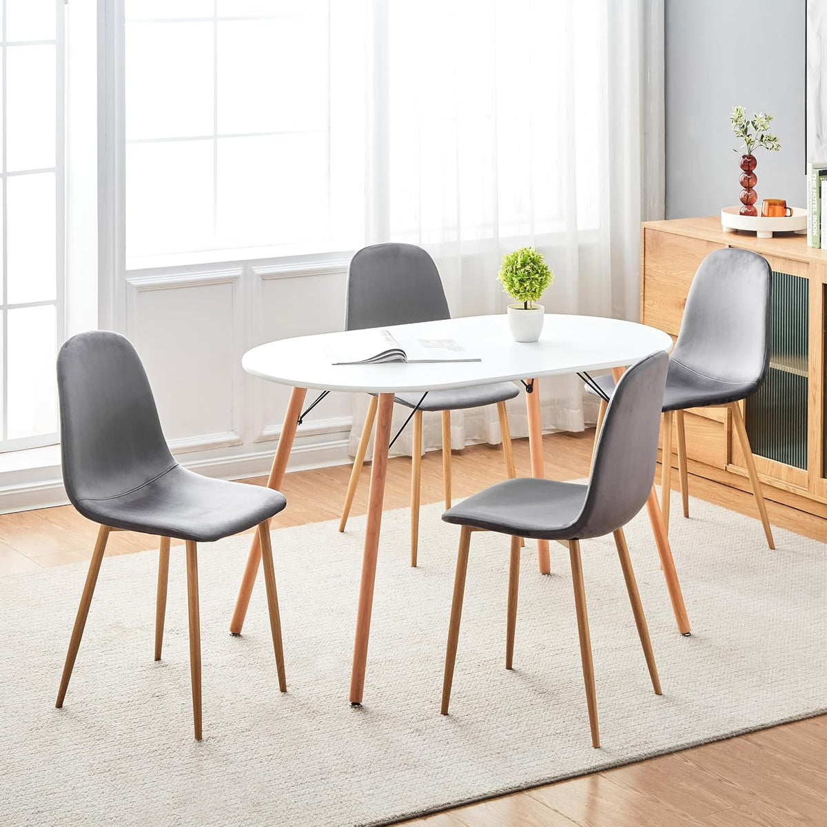 Homy Casa Mid-Century Modern Armless Dining Chairs Set, Upholstered with Velvet, Metal Legs, Perfect for Kitchen, Dining Room, Living or Restaurant, Grey