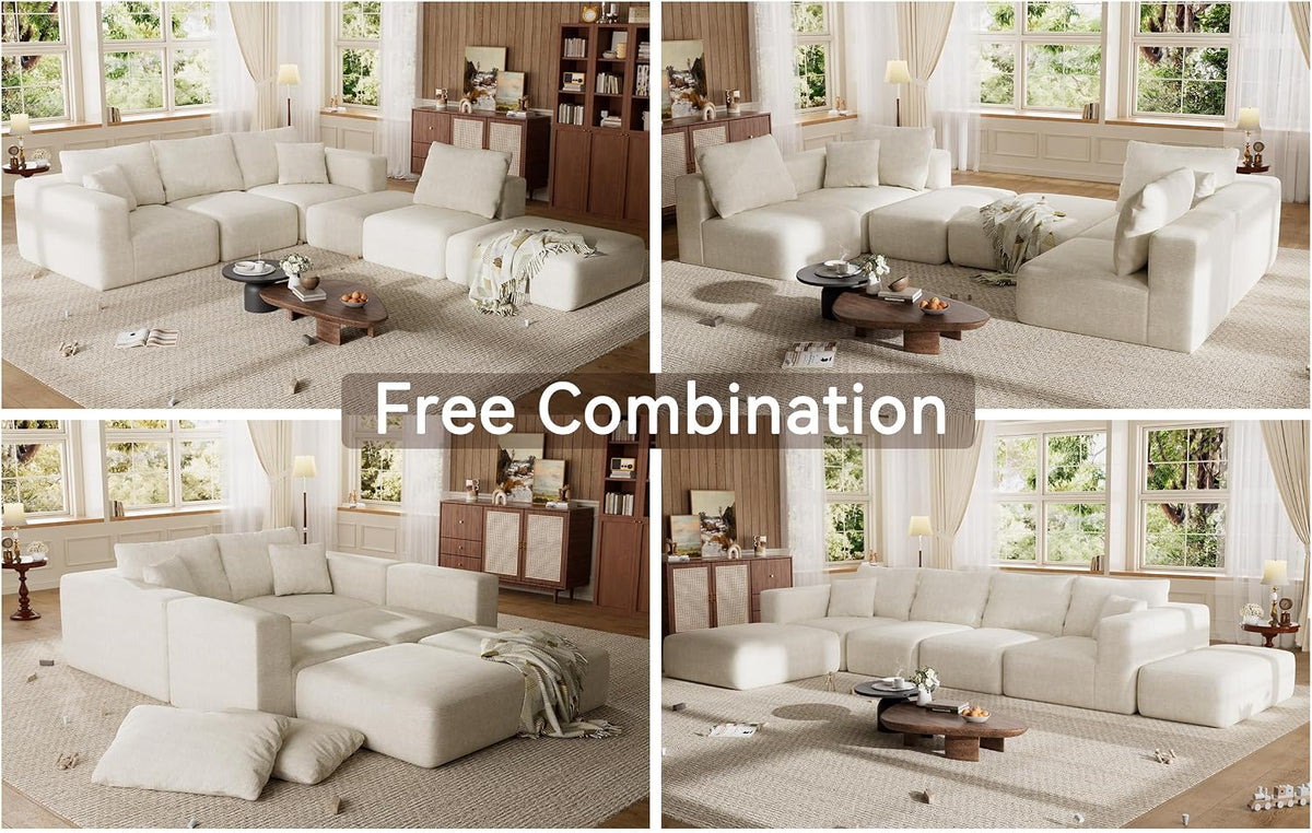 150" Oversized Couch for Living Room,Modular Sectional Sofa | Extra Deep 6 Seater Sofa Set, Comfy Modern Large Modular Cloud Sectional Couch,No Assembly Required, Beige