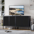 Brafab Black Sideboard Buffet Cabinet with Natural Rattan Decorated Doors, 31.5" W Rattan Credenza Storage Cabinet, Boho Cabinet for Living Room, Entryway, Dining Room/Square Doors
