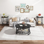 DKLGG 3-Piece Coffee Table and End Table Sets for Living Room, Round Coffee Table Set of 3 with Storage, Modern Farmhouse Rustic Living Room Table Set for Apartment Home Office, Black