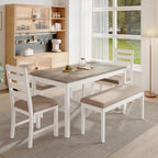 59" Farmhouse Dining Table Set for 6, White Rectangular Wood Table with Upholstered Chairs & Bench for Kitchen or Dining Room (2chiars&2bench)