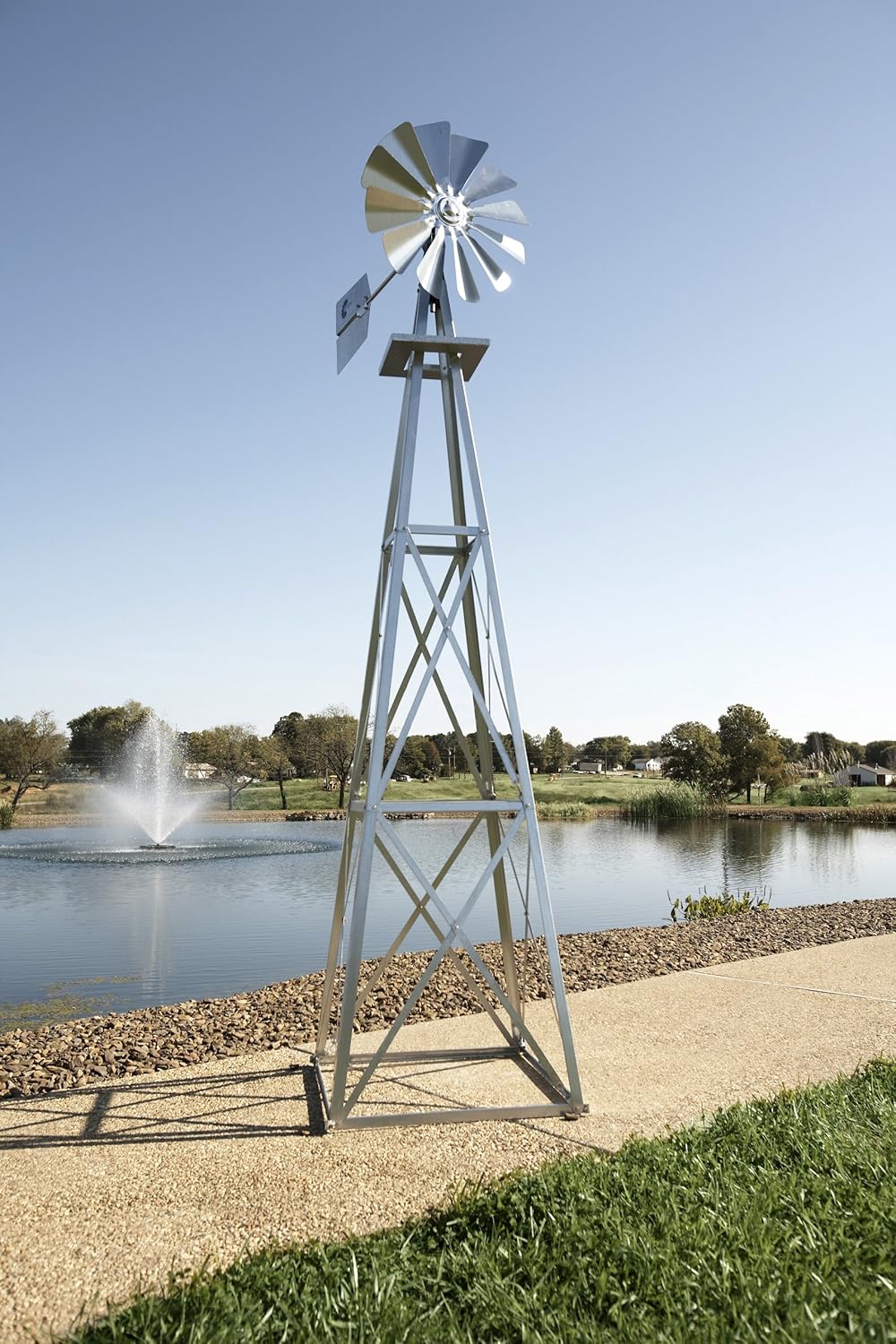 Outdoor Water Solutions Decorative Backyard Windmill | Durable Weather Resistant Four-Legged Tower | Perfect for Lawn and Garden Decor… (Galvanized, 11ft. 6in.)