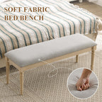 46'' French Country Entryway Bench Wooden Linen Fabric Upholstered Seat Dinng Bench with Nailhead Trim for Hallway End of Bed, Grey