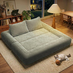 75'' Folding Convertible Sofa Bed with Large Pillow, 4-in-1 Foldable Pull Out Futon Sofa Bed, Chenille Mattress Couch, No Assembly Floor Sleeper Sofa Bed for Living Room/Bedroom, Light Brown