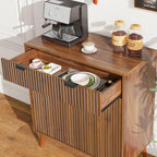 LYNCOHOME Fluted Sideboard Buffet Cabinet with Storage, 1 Drawers and 2 Doors,Solid Wood Feet for Kitchen, Hallway