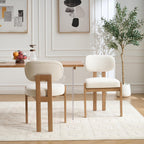 RGZ Mid Century Wooden Dining Chairs Set of 4, Modern Fabric Upholstered Beige Kitchen Chair with Curved Backrest, Farmhouse Dinner Chairs and Wood Frame Legs for Kitchen, Living Room, Home
