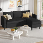 Shintenchi Modern Upholstered Sectional Sofa, L-Shaped Couch with Movable Ottoman and Reversible Chaise for Living Room, Black Corduroy Fabric