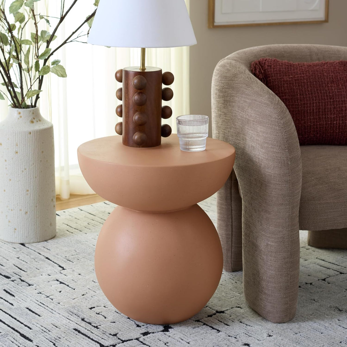 SAFAVIEH Home Collection - Ailani Accent Table, Terracotta Round Side Table with Sculptural Base, Fully Assembled (ACC2802C)