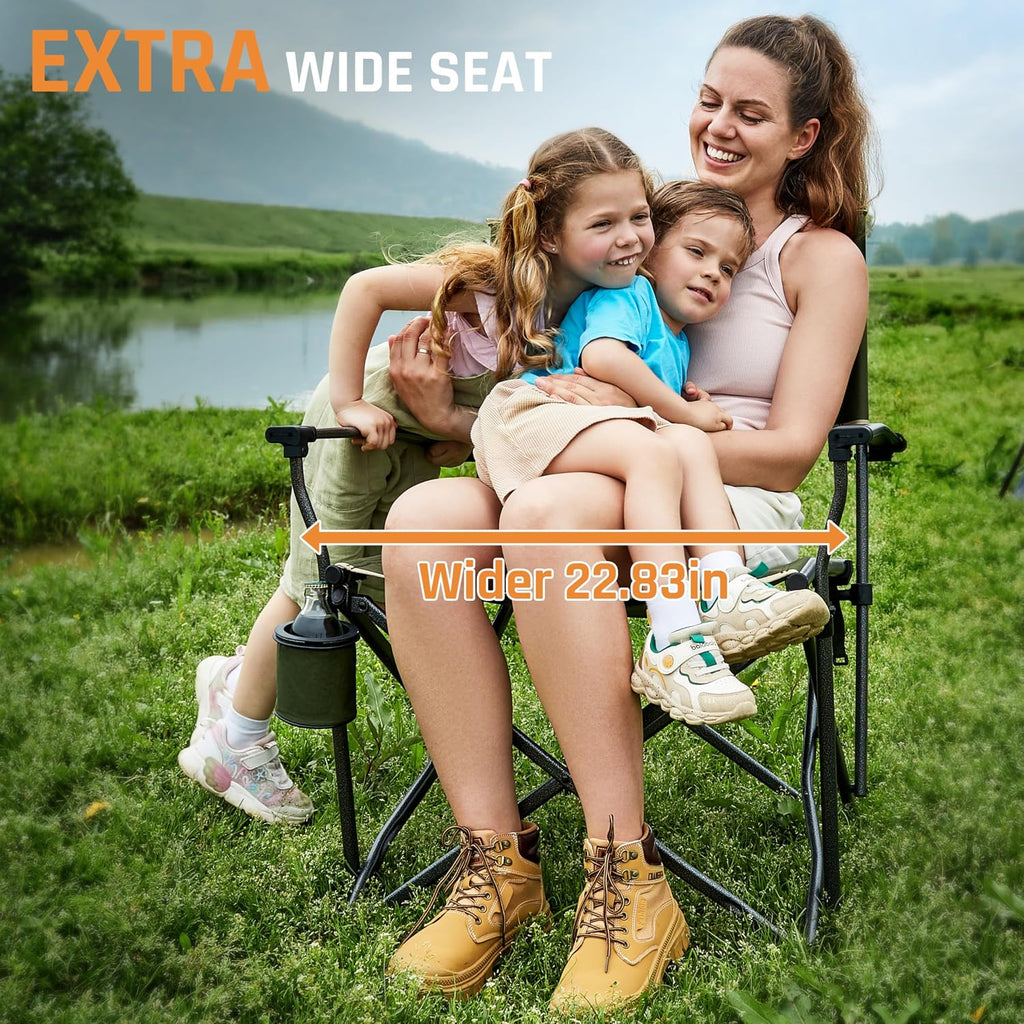 2 Pack Oversized Heavy Duty Camping Chairs for Adults 400LBS Capacity | Portable Folding Lawn Chair with Airflow Backrest, Durable Steel Frame, Cup Holder, Carry Bag for Outdoor, Sports, Fishing