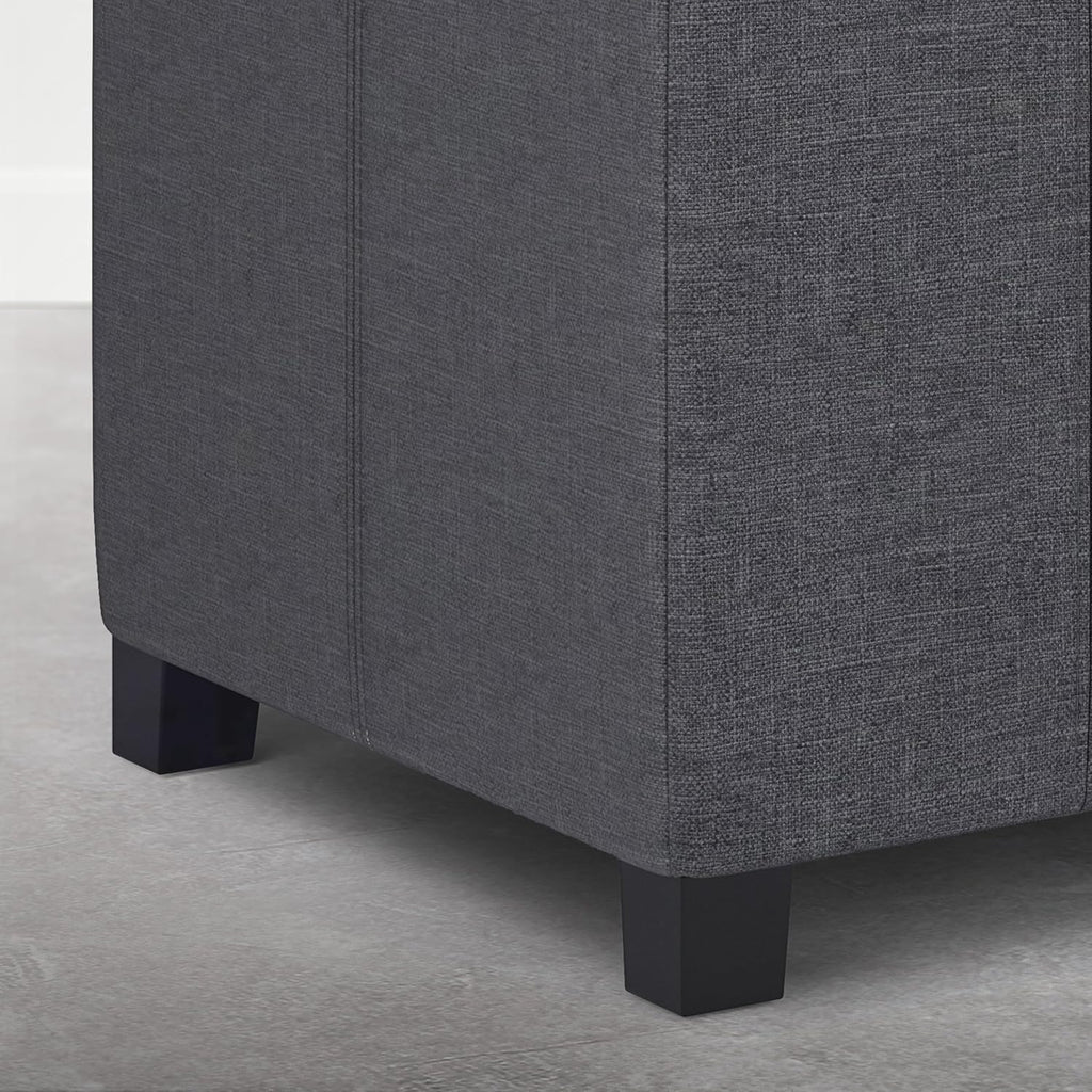 SIMPLIHOME Dover 36" Wide Linen Look Storage Ottoman in Flint Grey