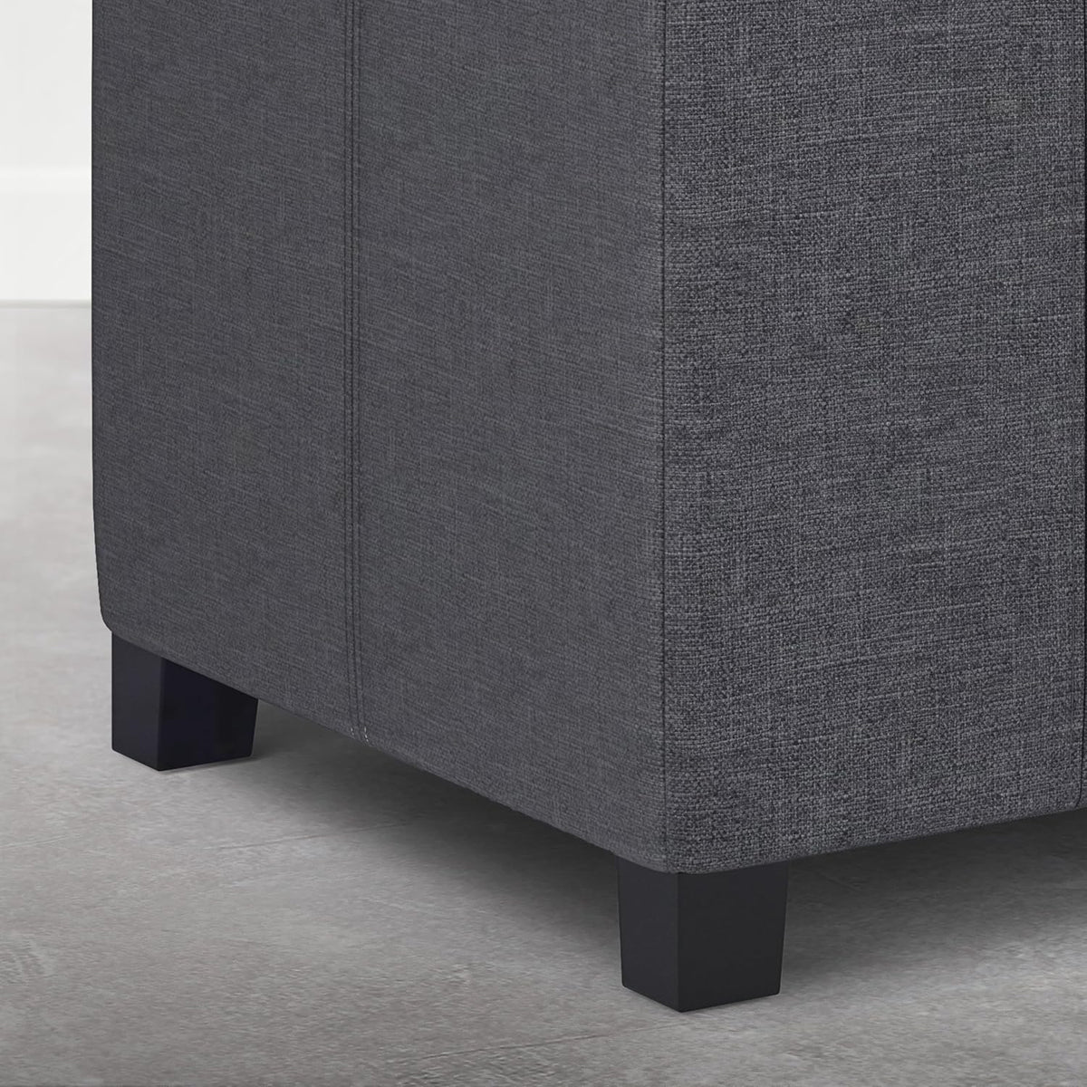SIMPLIHOME Dover 36" Wide Linen Look Storage Ottoman in Flint Grey