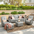 CAODOC 6 Pieces PE Wicker Patio Furniture Set, Outdoor Sectional Sofa with Swivel Chairs, Modern Rattan Conversation Set for Yard, Garden, Lawn, Deck, and Backyard