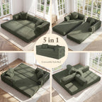 Cloud Couch Futon Sofa Bed, 5-in-1 Convertible Sofa Bed Pull Out Couch Sleeper Sofa Compressed Loveseat, 70" High-Density Sponge & Corduroy Fabric Futon Daybed for Living Room Bedroom(Green)