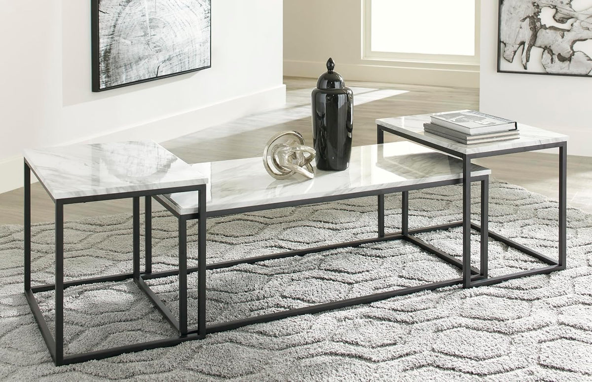 GTU Furniture Contemporary Engineered Wood Rectangular 3-Piece Coffee Table Set, Cocktail Table with 2 Matching End Tables, Gray/Black Finish for Living Room