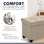 Ornavo Home Small Rectangle Storage Ottoman with Legs, 12x16x12, Tan/Taupe | Foot Rest Stool Seat; Holds Up to 600 lbs; Ideal for Living Room, Bedroom, Home Office or Dorm