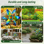 Small Wind Spinner for Outdoor, Kinetic Wind Spinner & Sculpture with Butterfly Cutout Blades & Yellow Acrylic Beads, Decorative Windmill Metal Yard Art for Patio, Lawn & Flower Bed