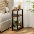 DGSANDGO Narrow Rolling Side Table with Charging Station (Outlets/USB Ports) & Storage Basket - Small Space End Table for Living Room Bedroom Office (Rustic Brown)