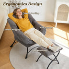 QQU Accent Chair wiht Ottoman for Bedroom (Grey) | Corduroy Reading Chair with Footrest, Comfy Lounge Armchair for Living Room, Reading Room