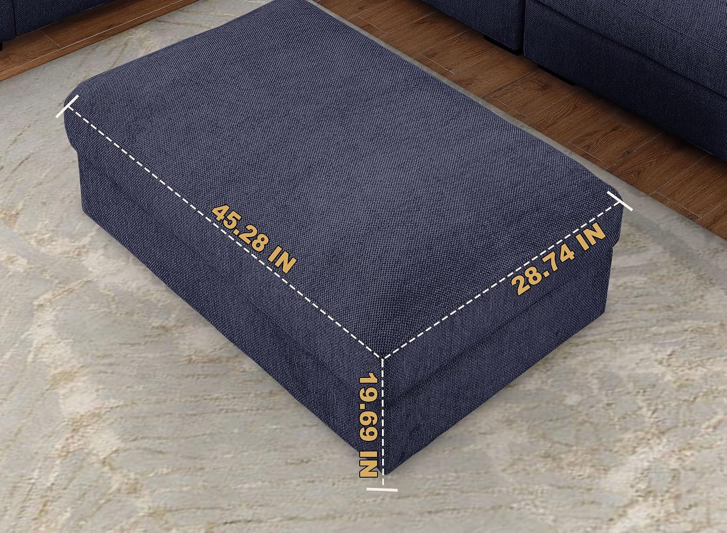 asunflower Ottoman for Living Room Navy Blue 45.8" x 28.7" Large Rectangle Ottoman Foot Rest Plush Chenille Upholstery Oversized Ottomans Bench with Wooden Legs for Sofa Couch