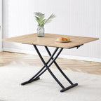 Space Saving Folding Dining Table, Adjustable Height Foldable Coffee Table with Wooden Tabletop and Metal Legs, Small Transformer Kitchen Table for Apartment, Living Room, Dining Room