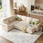 LINSY HOME Sectional Couches for Living Room, 81" U Shape 6 Seats, Beige | Sleeper sofa with pull out couch bed, corduroy couch with storage