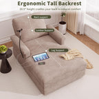 EJUNQ 66.5" Oversized Chaise Lounge Chair Indoor，Cozy Sofa Bed with Phone Holder and USB Charger，Upholstered Deep Seat Sleeper Sofa Bed，Comfy Single Sofa Armchair for Living Room -Brown