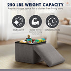 Ornavo Home Small Storage Ottoman Foldable Collapsible Cube Square Linen Ottoman Foot Rest Stool Seat, for Living Room, Bedroom, Home Office, Dorm - 12 x 12 x 12, Dark Gray
