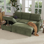 Hanherry 81" Sectional Couch with Pull Out Bed,3 Seat Corduroy Sleeper Sofa with Storage Ottoman & USB Charging,Comfy L Shaped Modular Couches for Living Room,Apartment