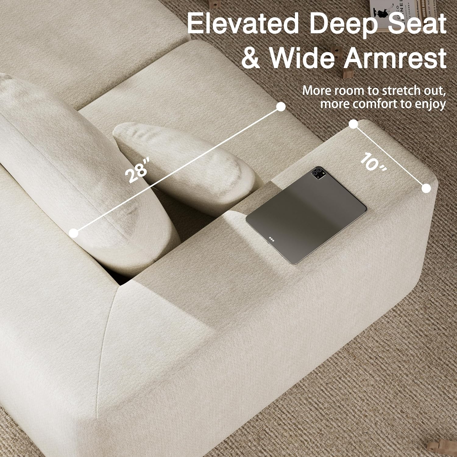 150" Oversized Couch for Living Room,Modular Sectional Sofa | Extra Deep 6 Seater Sofa Set, Comfy Modern Large Modular Cloud Sectional Couch,No Assembly Required, Beige