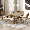 LUMISOL 6-Piece Dining Table Set with Bench and 4 Chairs, Wood Half Round Kitchen Table Set for 6 People, Modern Style, Brown
