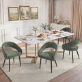 LUE BONA Modern Dining Chairs Set of 4, Upholstered Armrest Side Chairs for Kitchen & Dining Room, 18.5" Seat Height, Comfortable Curved Hollow Backrest, Black Metal Legs, Easy Assembly, Grayish Green