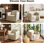 Swivel Accent Chair, 360° Barrel Chair with Solid Wood Frame & Removable Ergonomic Support Back Cushion, Fully Assembled Chenille Armchair for Living Room & Bedroom, Beige