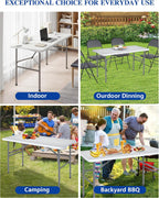 4FT Folding Tables – Heavy Duty Portable Foldable Picnic Table with Built-in Handle, 450 lb Capacity – Ideal for Events, Parties, Crafts, Camping & Dining (4-Pack, White)