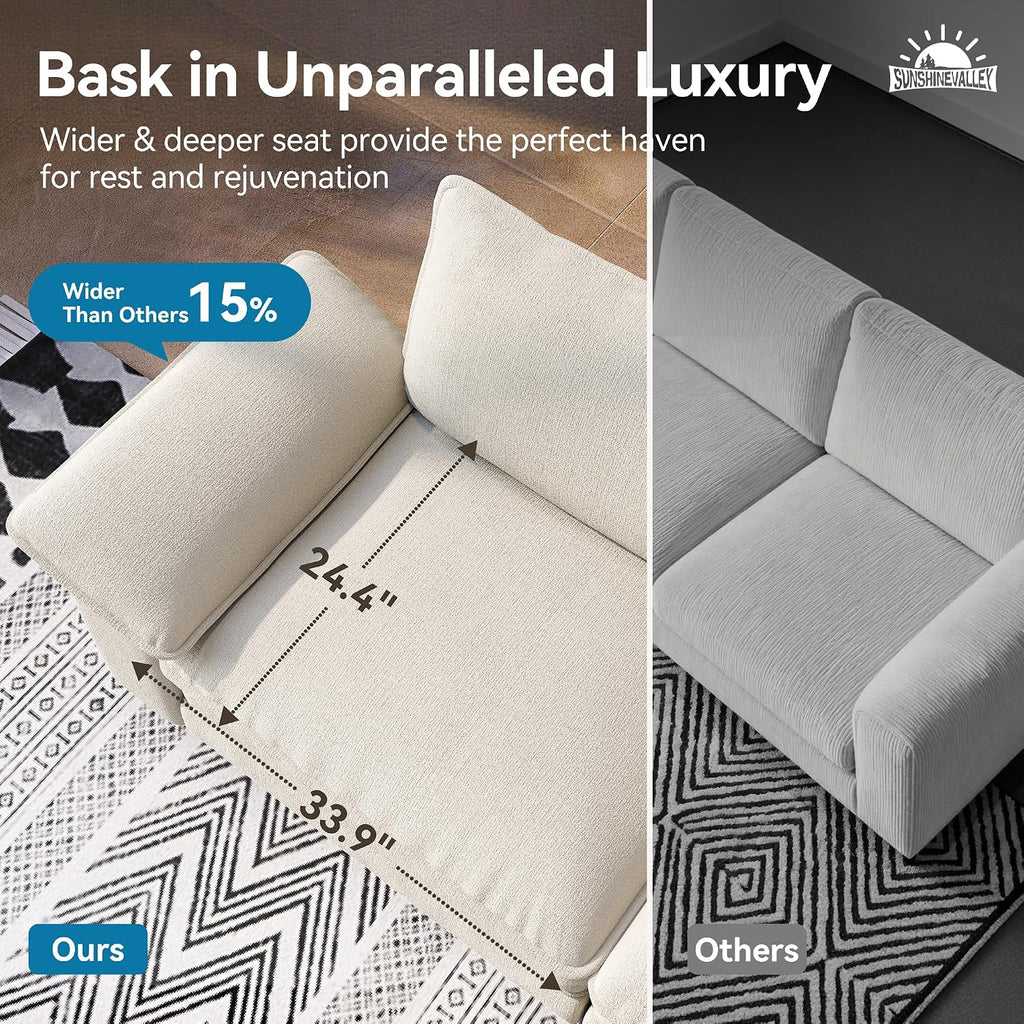 SUNSHINE VALLEY 3-Piece Modular Sectional Cloud Couch and Loveseat Sofa Set | Modern 7-Seater Sofa Set, White, Wider Armrest, Comfy Deep Seat, Soft Chenille Furniture Set for Living Room Bedroom