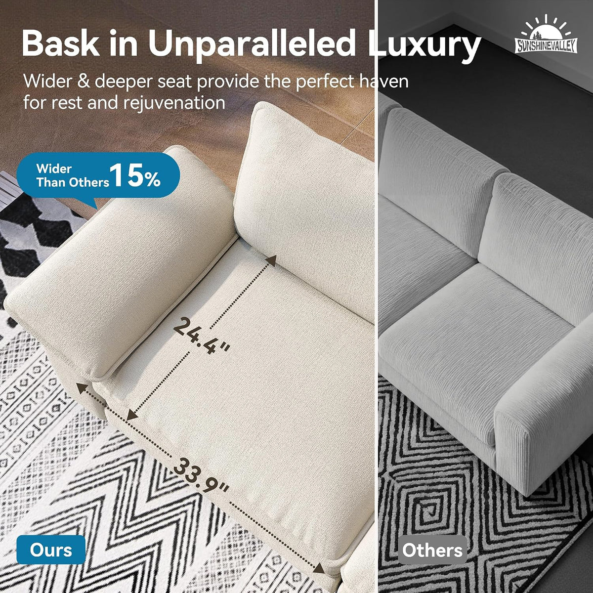 SUNSHINE VALLEY 3-Piece Modular Sectional Cloud Couch and Loveseat Sofa Set | Modern 7-Seater Sofa Set, White, Wider Armrest, Comfy Deep Seat, Soft Chenille Furniture Set for Living Room Bedroom