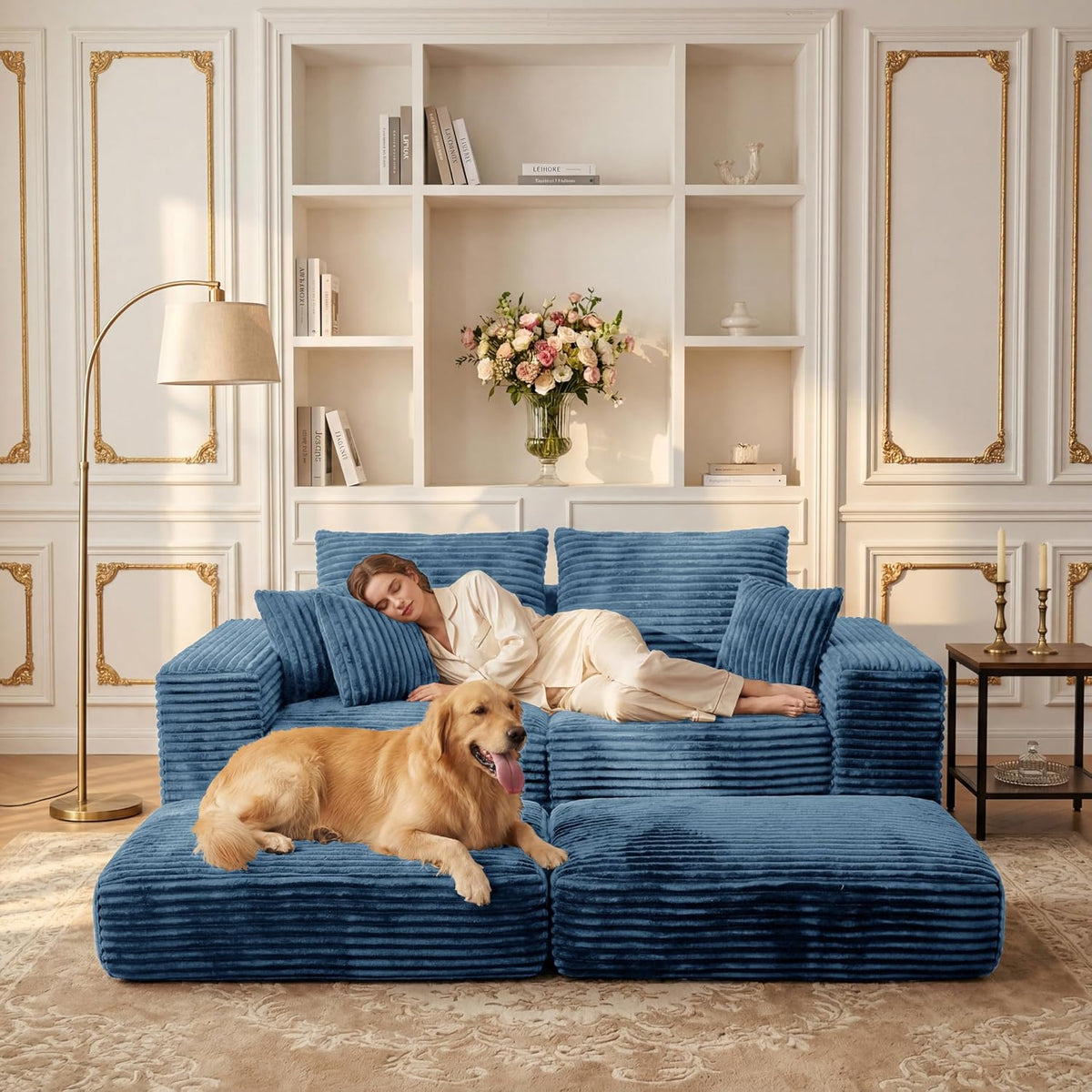 Cloud Modular Sectional Sofa, Comfy Couch with Non Slip Base, Modern L-Shaped Couch with Chaise, Customizable Sleeper Sofa for Living Spaces, No Assembly & Deep Seat(Blue)