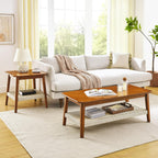 Mid Century Modern End Table with Shelf, 2-Tier End Table with Storage, Small Bedside Tables or Living Room, Walnut