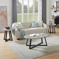 Polay Coffee Table Set 3-Piece Oval Wood with 2 Round End Tables | Modern 3-piece set with durable MDF tops and solid rubberwood legs. Oval coffee table plus two round end tables for a co