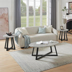 Polay Coffee Table Set 3-Piece Oval Wood with 2 Round End Tables | Modern 3-piece set with durable MDF tops and solid rubberwood legs. Oval coffee table plus two round end tables for a co