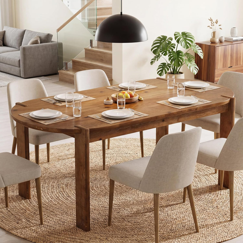 Tribesigns 63-Inch Solid Wood Oval Dining Table, Farmhouse Dinner Table with Sturdy Base for 4-6, Rustic Kitchen Table for Dining Room, Apartment, Living Room
