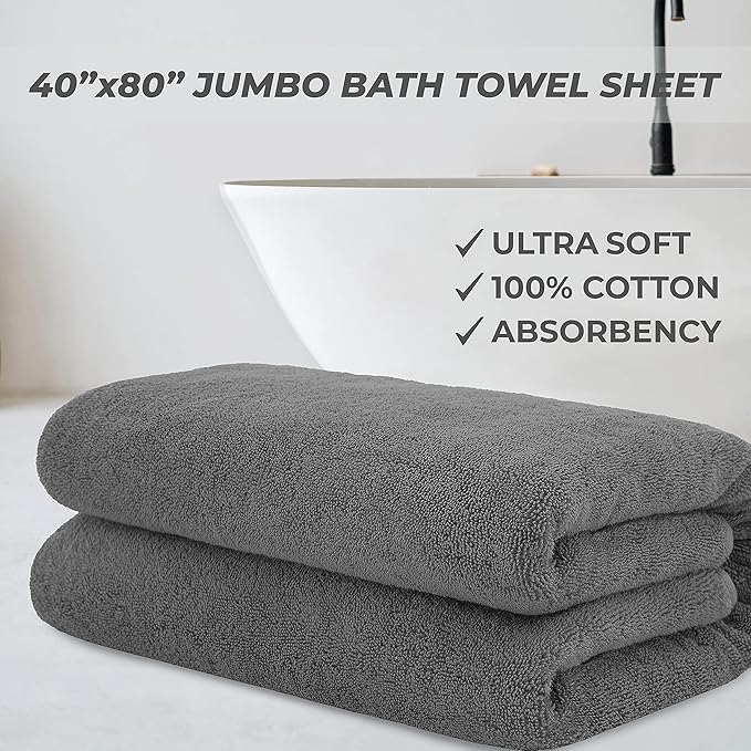 Cotton Paradise 100% Cotton 40x80 Oversized Bath Sheet, Extra Large Turkish Bath Towels for Bathroom, Dark Gray Bathsheet