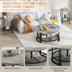 Recaceik Round Coffee Table and End Table Set of 3 with Storage, Modern Vintage Grey Coffee Table and Side Table for Living Room, Office, Apartment, Small Space