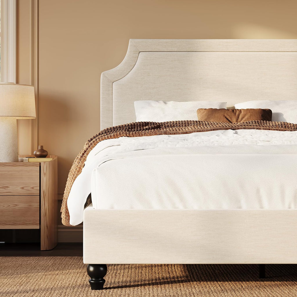 SHA CERLIN Queen Chenille Upholstered Platform Bed Frame, Beige