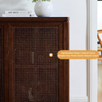 LKTART Small Sideboard Buffet Cabinet,Narrow Kitchen Storage Cabinet with 2 Rattan Doors,Mid Century Modern Thin Console Table for Living Room,Entryway(39.4" Walnut)