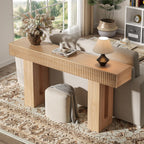 63-Inch Long Entryway Console Table with a Fluted Design, Thick Wood Farmhouse Sofa Table Behind Couch, Narrow Hallway Accent Table for Living Room, Foyer, Entrance, Natural Oak