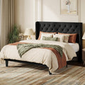 SHA CERLIN Queen Upholstered Bed Frame, Button Tufted Design, Black