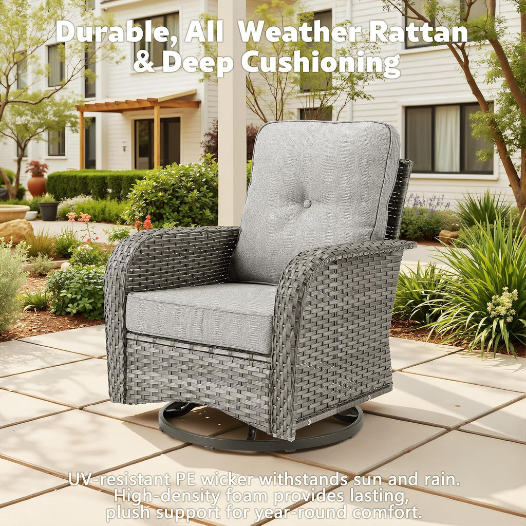 CAODOC 6 Pieces PE Wicker Patio Furniture Set, Outdoor Sectional Sofa with Swivel Chairs, Modern Rattan Conversation Set for Yard, Garden, Lawn, Deck, and Backyard